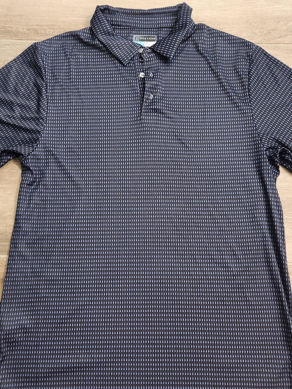 PGA Tour Navy Patterned Short-Sleeve Polo